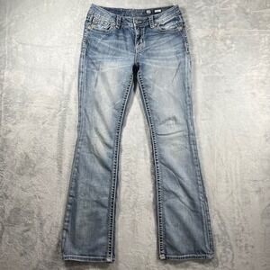 Miss Me Cross Pocket Crystal Jewel Boot Cut Jeans Light Wash Denim Womens Size29